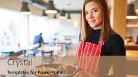  Presentation with training - Cool new slide deck with young-woman-with-tray-makes backdrop and a coral colored foreground