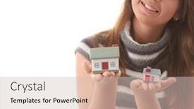  Presentation with real estate - PPT theme enhanced with young-woman-with-two-hose background and a soft green colored foreground