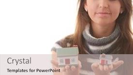  Presentation with real estate - Presentation design consisting of young-woman-with-two-hose background and a soft green colored foreground