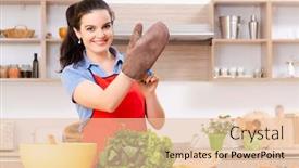  Presentation with man watching woman preparing vegetables - Beautiful slide deck featuring young-woman-with-vegetables backdrop and a lemonade colored foreground