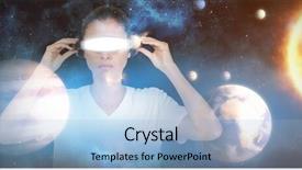  Presentation with solar system - Presentation theme having young woman with virtual video background and a light blue colored foreground