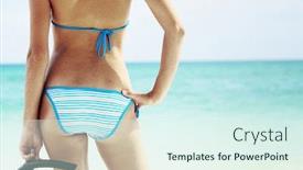  Presentation with swim - Cool new presentation with young woman with wet skin standing with mask and snorkel by blue sea and going to swim backdrop and a sky blue colored foreground