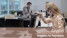  Presentation with xerox - Beautiful slide deck featuring young-woman-with-zombie-greasepaint backdrop and a coral colored foreground