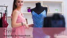  Presentation with blogger - Amazing PPT theme having young woman working as fashion blogger vlogger backdrop and a coral colored foreground