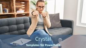  Presentation with violence woman - PPT theme consisting of young-woman-working-at-consultation background and a ocean colored foreground