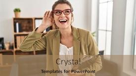  Presentation with ear - Slide deck enhanced with young-woman-working-at-consultation background and a coral colored foreground