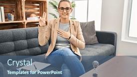  Presentation with office - PPT theme with young-woman-working-at-consultation background and a ocean colored foreground