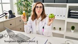  Presentation with dietitian - Presentation design consisting of young-woman-working-at-dietitian background and a light gray colored foreground