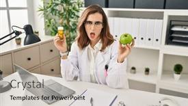  Presentation with dietitian - PPT layouts consisting of young-woman-working-at-dietitian background and a light gray colored foreground