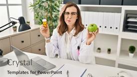  Presentation with dietitian - Presentation theme having young-woman-working-at-dietitian background and a light gray colored foreground