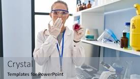  Presentation with geode - Presentation featuring young-woman-working-at-scientist background and a light gray colored foreground