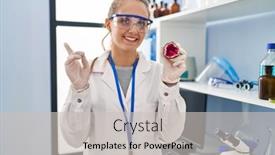  Presentation with geode - Theme enhanced with young-woman-working-at-scientist background and a light gray colored foreground