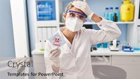  Presentation with toxic - Slide set enhanced with young-woman-working-at-scientist background and a soft green colored foreground