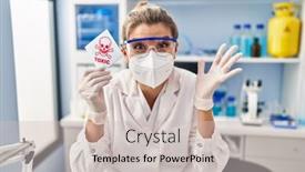  Presentation with toxic - PPT theme featuring young-woman-working-at-scientist background and a soft green colored foreground