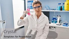  Presentation with attitude - Presentation theme enhanced with young-woman-working-at-scientist background and a light gray colored foreground