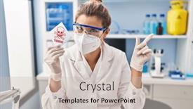  Presentation with working woman - Presentation featuring young-woman-working-at-scientist background and a soft green colored foreground