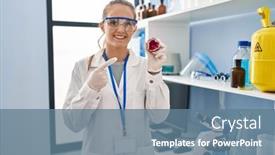  Presentation with geode - Presentation design featuring young-woman-working-at-scientist background and a ocean colored foreground