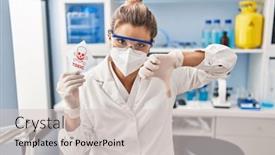  Presentation with toxic - Theme enhanced with young-woman-working-at-scientist background and a soft green colored foreground