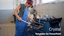  Presentation with auto - PPT theme consisting of young-woman-working-in-auto background and a  colored foreground