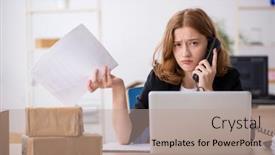  Presentation with box - Presentation design featuring young-woman-working-in-box background and a  colored foreground