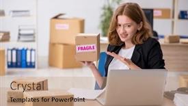  Presentation with box - Slide set with young-woman-working-in-box background and a  colored foreground