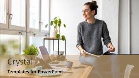  Presentation with creative - Theme having young-woman-working-in-creative background and a coral colored foreground