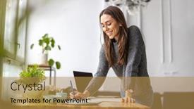  Presentation with creative - Audience pleasing PPT layouts consisting of young-woman-working-in-creative backdrop and a gold colored foreground