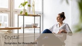  Presentation with creative - Audience pleasing PPT theme consisting of young-woman-working-in-creative backdrop and a coral colored foreground