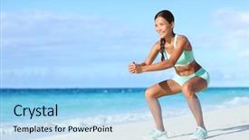  Presentation with active life - Beautiful slides featuring young woman working out core backdrop and a light blue colored foreground