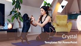  Presentation with lockdown - Amazing PPT theme having young-woman-working-out backdrop and a violet colored foreground