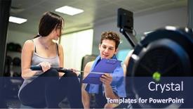  Presentation with rowing - Presentation design with young-woman-working-out background and a ocean colored foreground