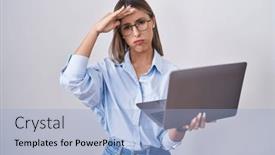  Presentation with crisis - Theme with young-woman-working-using-computer background and a light blue colored foreground