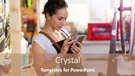  Presentation with repair shop - Presentation design consisting of young woman working in a bicycle repair shop background and a coral colored foreground