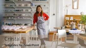  Presentation with pottery - Presentation enhanced with young-woman-working background and a coral colored foreground