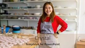  Presentation with pottery - Slide set with young-woman-working background and a coral colored foreground