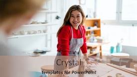  Presentation with pottery - PPT theme having young-woman-working background and a coral colored foreground