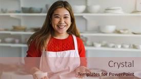  Presentation with pottery - Presentation theme with young-woman-working background and a coral colored foreground
