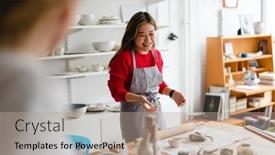  Presentation with pottery - Presentation design featuring young-woman-working background and a coral colored foreground