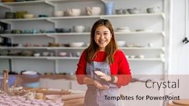  Presentation with pottery - Slide deck consisting of young-woman-working background and a coral colored foreground