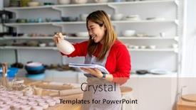  Presentation with pottery - Presentation having young-woman-working background and a coral colored foreground