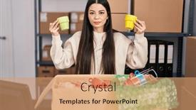  Presentation with simple business - Presentation theme with young-woman-working background and a coral colored foreground