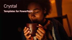  Presentation with tent - Slide deck with young-woman-wrapped-in-blanket background and a wine colored foreground