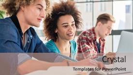  Presentation with bible college class - Beautiful PPT theme featuring young woman writing an assignment backdrop and a coral colored foreground