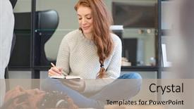  Presentation with diary - Audience pleasing theme consisting of young woman writing in diary backdrop and a mint green colored foreground