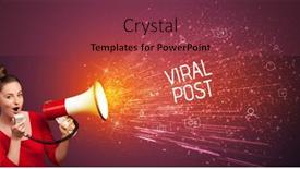  Presentation with viral - Amazing presentation theme having young-woman-yelling-to-loudspeaker backdrop and a violet colored foreground