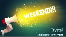  Presentation with weekend - Audience pleasing slides consisting of young-woman-yelling-to-loudspeaker backdrop and a ocean colored foreground