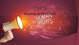  Presentation with woman rights - Colorful slide set enhanced with young-woman-yelling-to-loudspeaker backdrop and a tawny brown colored foreground