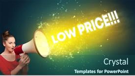  Presentation with price - Slide set consisting of young-woman-yelling-to-loudspeaker background and a ocean colored foreground