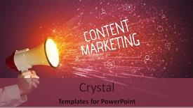  Presentation with marketing - Audience pleasing theme consisting of young-woman-yelling-to-loudspeaker backdrop and a violet colored foreground