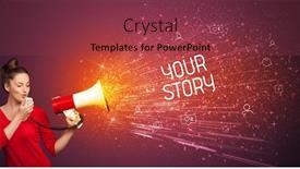  Presentation with yelling - Beautiful presentation featuring young-woman-yelling-to-loudspeaker backdrop and a tawny brown colored foreground